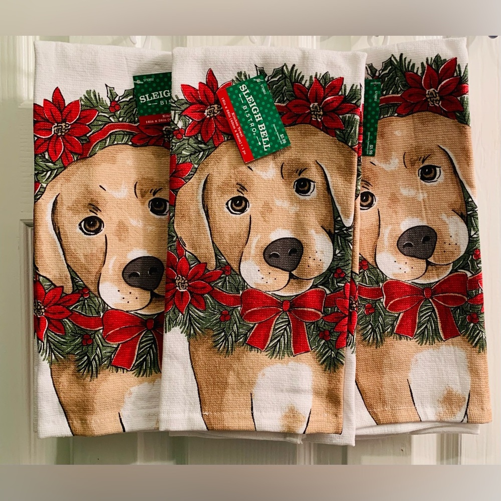 3 pc Dog & Christmas Wreath Kitchen Towel